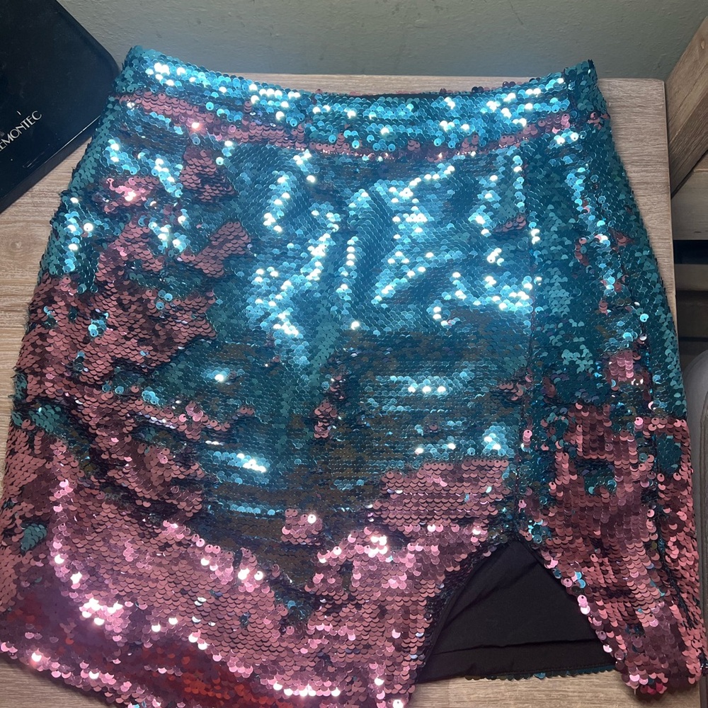 Glamorous Sequin Mini Skirt in Blue and Pink